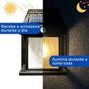 Luminária Solar Externa LED Arandela Vintage com Sensor de Movimento para Jardim Muro e Garagem