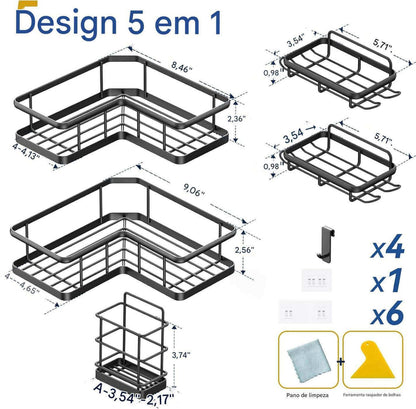 Suporte Organizador Para Canto e Parede 5pcs multiuso